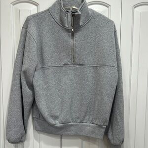 Brandy Melville Women’s Light Gray Quay-Zip Pullover Sweatshirt- Size:OS
